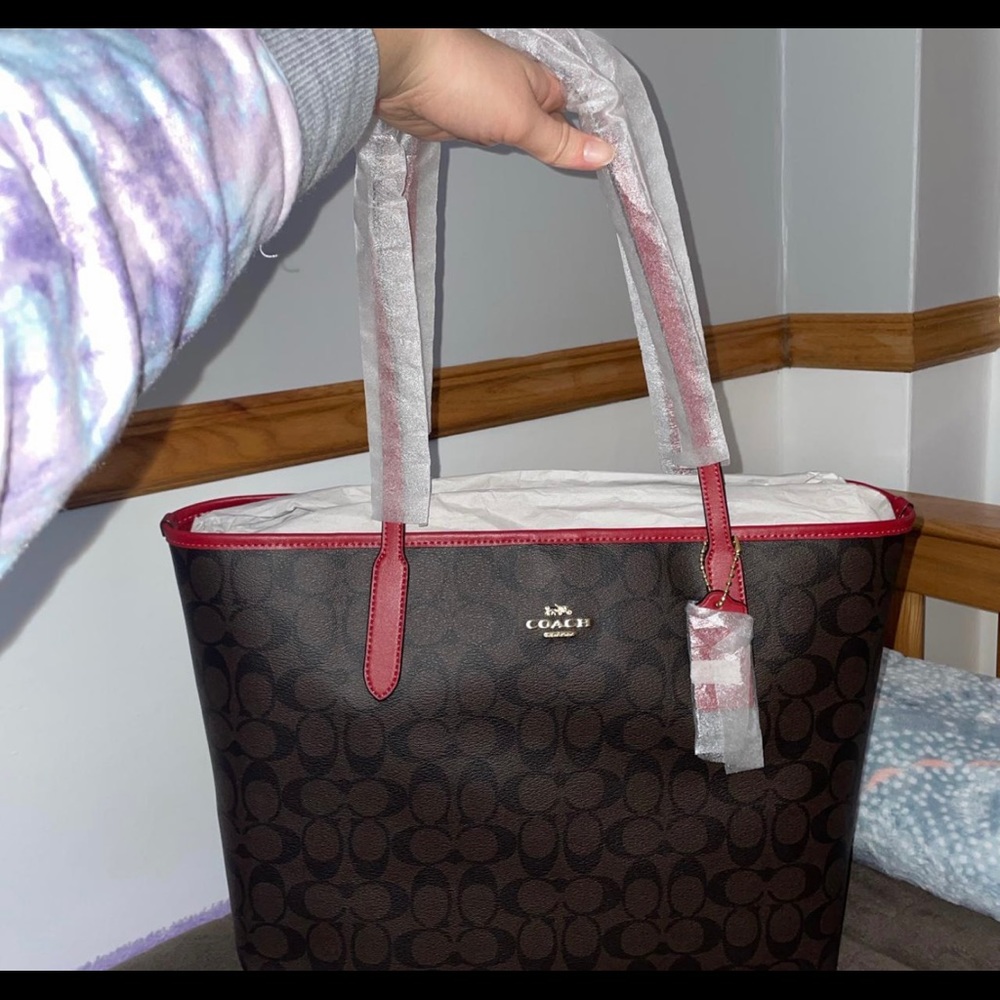 COACH BAG red and brown super nice - great bag and fits a lot